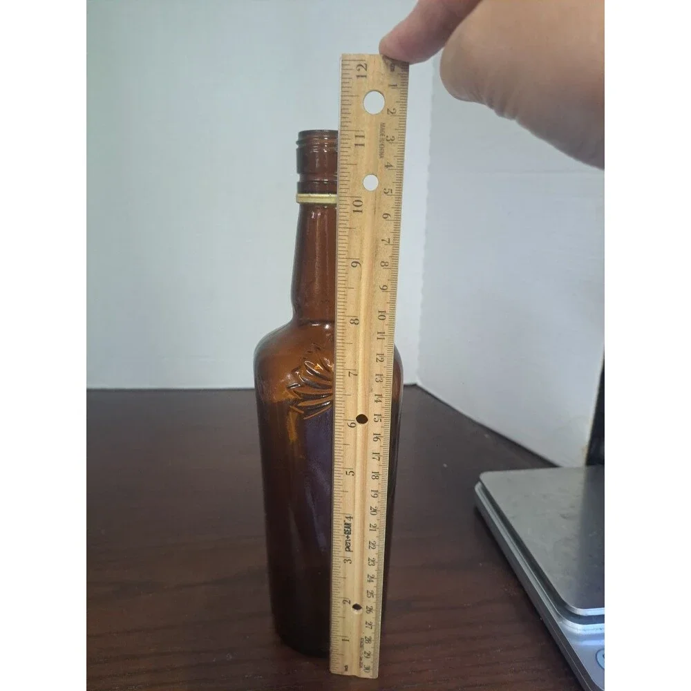 Vintage John Macnaughton Amber Brown Liqour Bottle Molded Palmette On Shoulder